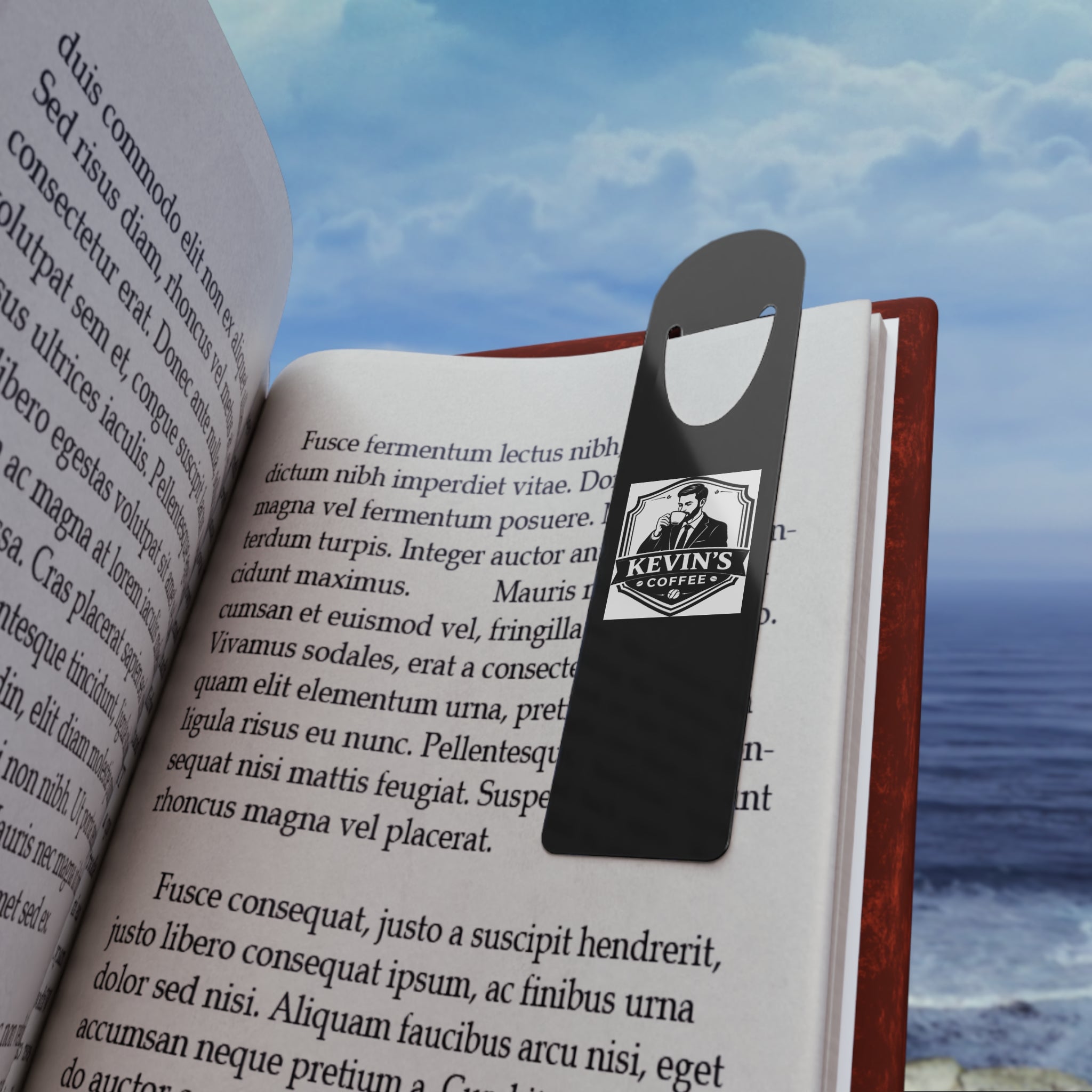 Black "Kevin's Coffee" Bookmark — Durable Coffee Lover Page Marker
