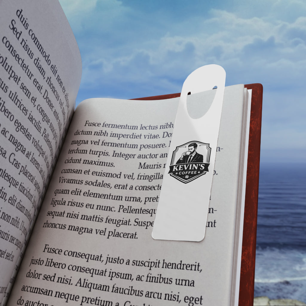 White Kevin's Coffee Metal Bookmark — Sturdy Espresso-Themed Reading Accessory