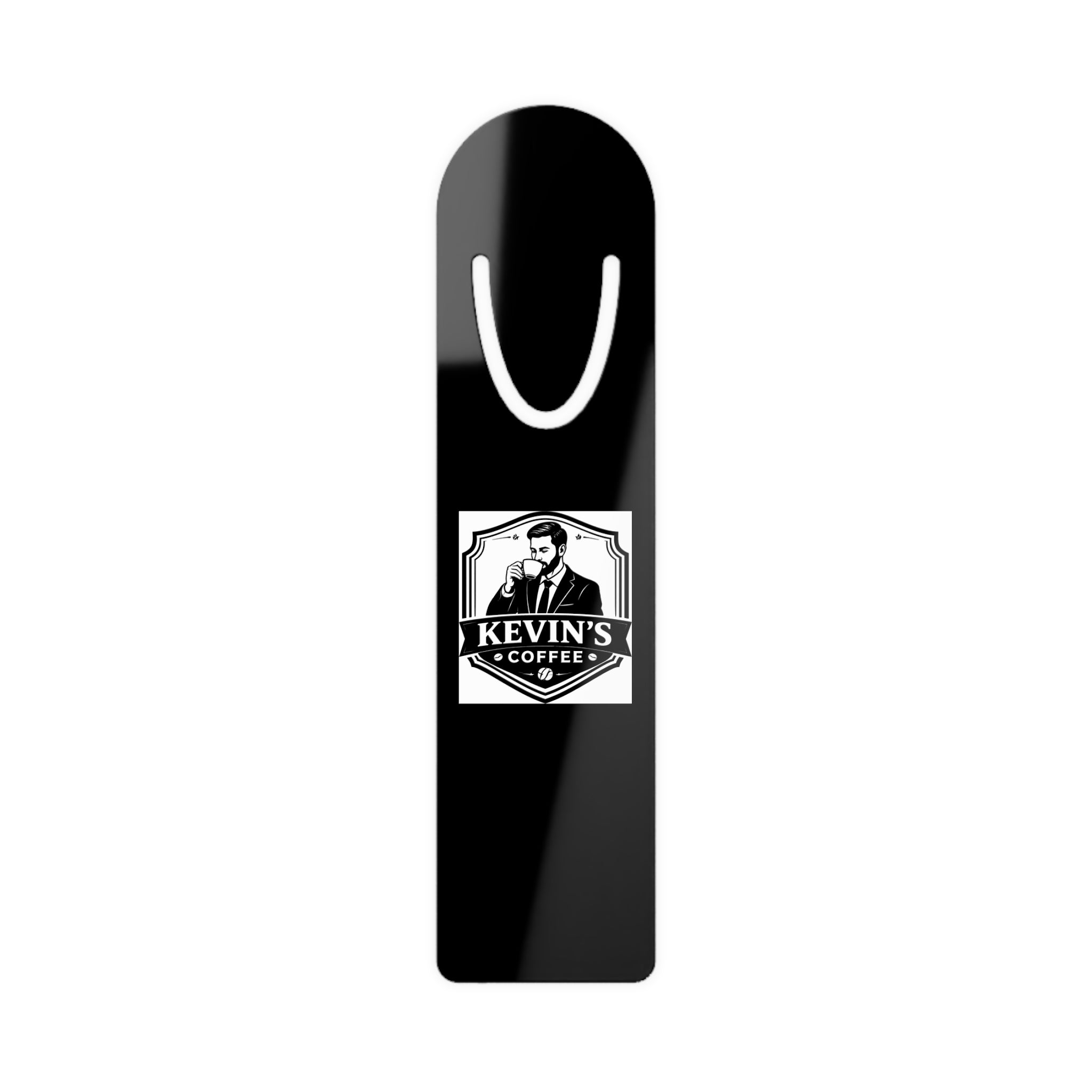 Black "Kevin's Coffee" Bookmark — Durable Coffee Lover Page Marker